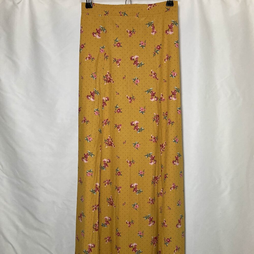 Long Mustard Skirt With Floral Pattern